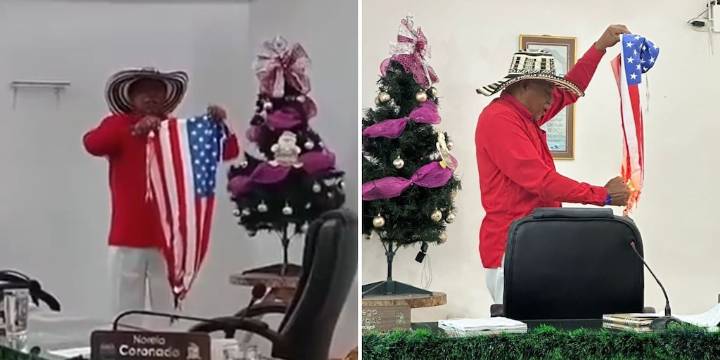 Fuertes críticas a concejal del Pacto Histórico por quemar bandera de Estados Unidos y lanzar pullas a Trump y Marco Rubio: “Vandalismo y gaminería”