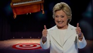 Hillary Clinton Congratulates Nominees And Asks Them To Come Stand On Target Underneath Precariously Dangling Piano