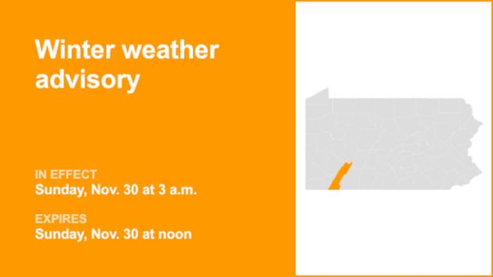 Update: Winter weather advisory for Westmoreland Ridges and Fayette Ridges for Sunday