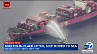 Container ship is moved out to sea from Port of LA after fire erupts onboard; shelter in place order lifted in San Pedro