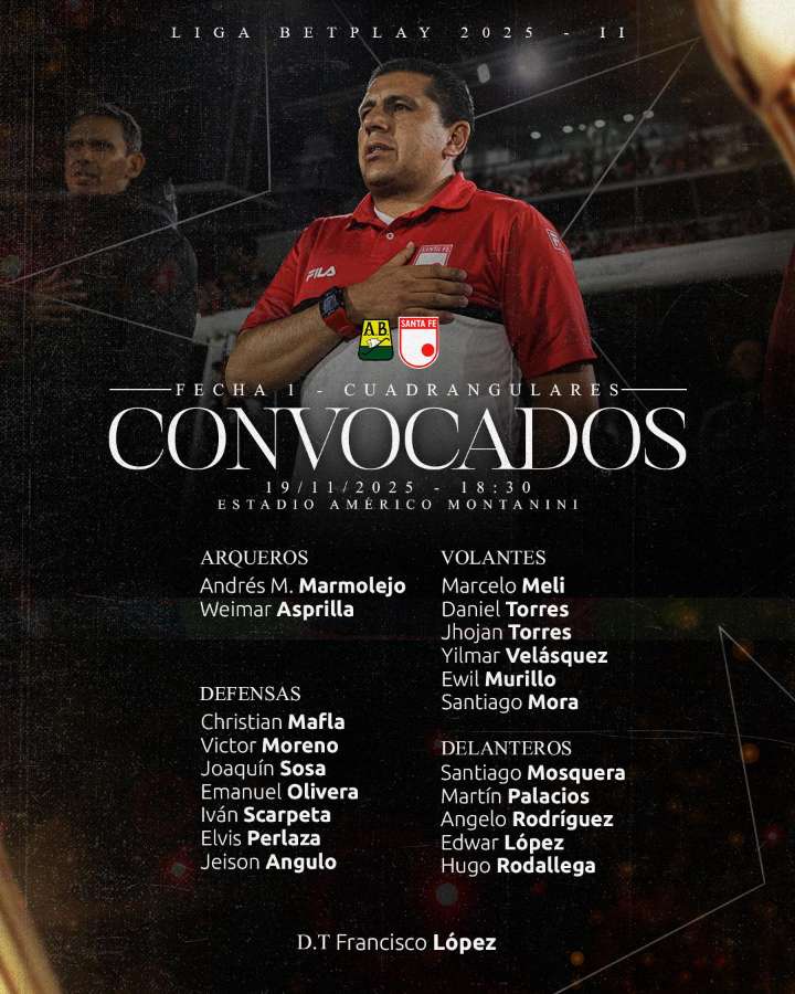 Oficial: Convocatoria Santa Fe para enfrentar a Bucaramanga -