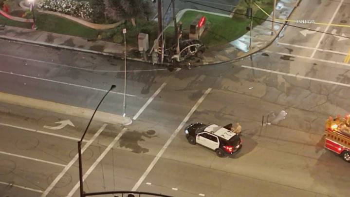 Fiery crash kills off-duty LAPD officer; DUI suspect arrested after driving through scene