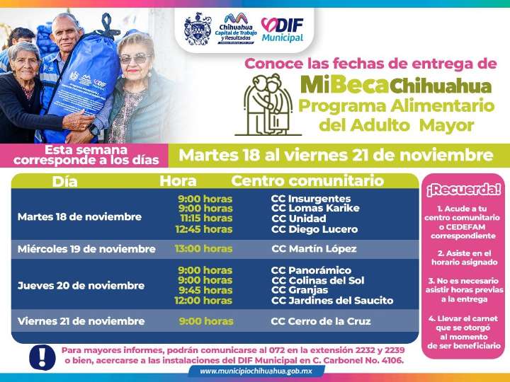 Conoce aquí los lugares donde puedes recoger del 18 al 21 de noviembre, tu apoyo PAAM del DIF Municipal