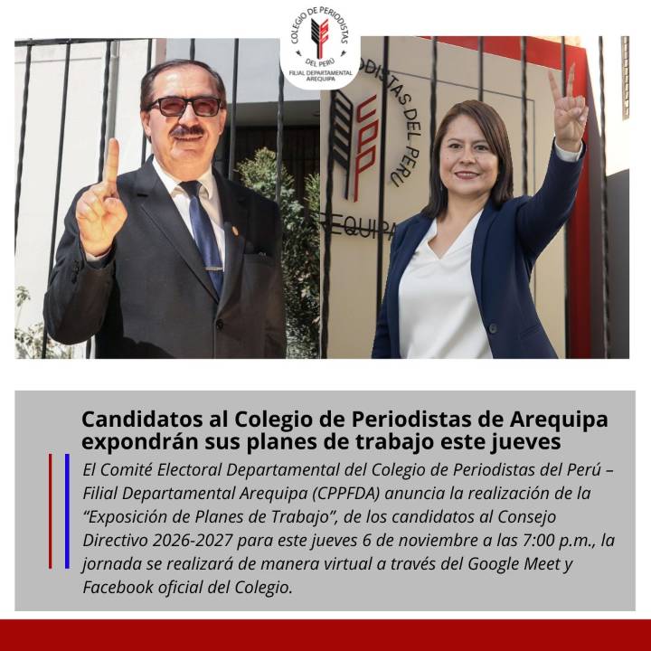 Robert Silva y Gisela Vilca compiten en elecciones al Colegio de Periodistas de Arequipa el domingo 16