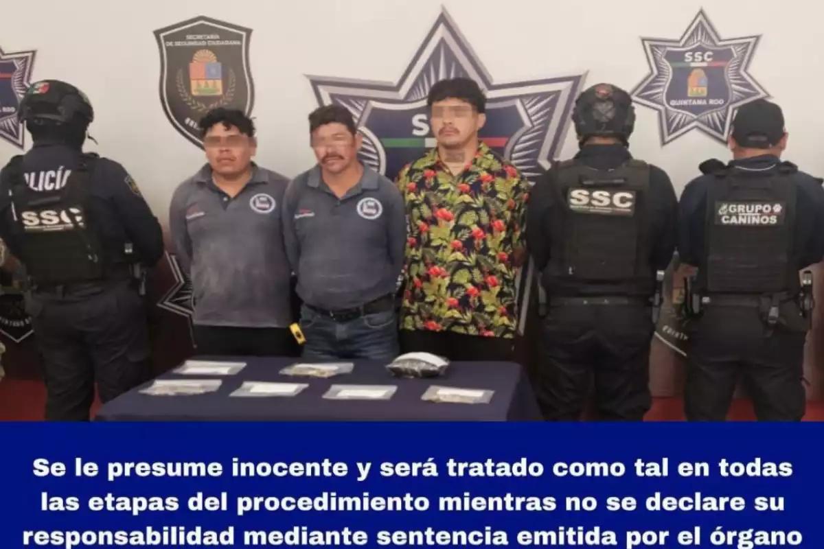 Detienen a tres hombres en Chetumal por su probable participación en delitos contra la salud