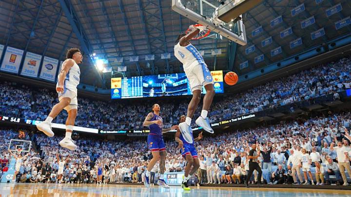 North Carolina basketball star Caleb Wilson’s jaw-dropping poster dunk has fans buzzing