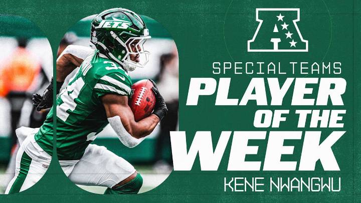 Jets RB-KR Kene Nwangwu Named AFC Special Teams Player of the Week