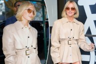 Sydney Sweeney wears belted Sportmax jacket with no pants in New York City after appearing on ‘Good Morning America’