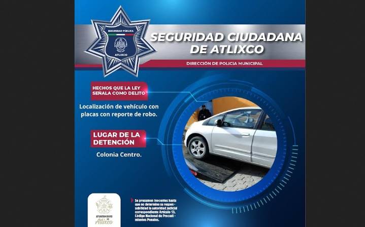 Aseguran en Atlixco auto con placas robadas: esto fue lo que pasó