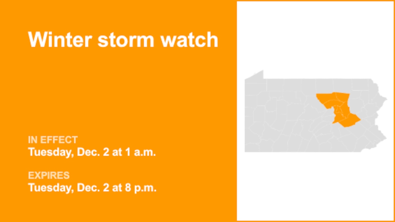 Winter storm watch for North Central Pa. for Tuesday
