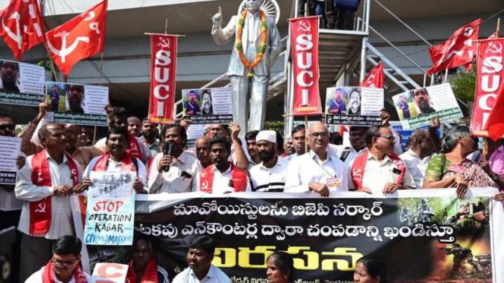 Left parties held a protest in Hyderabad over fake encounters