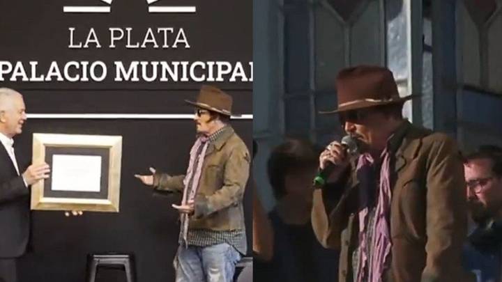 Depp saludó a sus fans en la Plaza Moreno, tras ser reconocido como visitante ilustre en La Plata