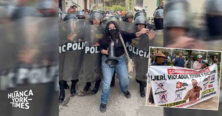 Huancayo: Reciben a José Jerí con protesta y pancartas; policías retiran a manifestantes a empujones