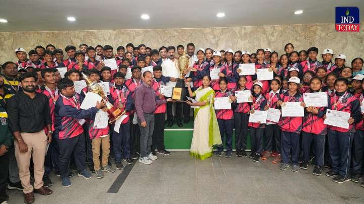 Revanth Reddy Congratulations Students For Overall Champions In EMRS National Sports Meet