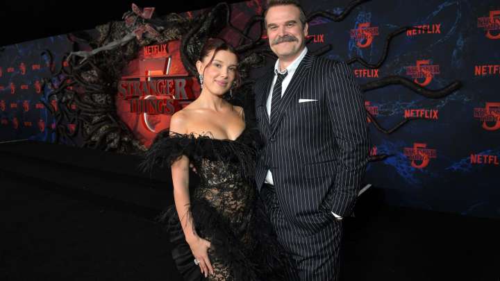 Millie Bobby Brown, David Harbour Reunite at Stranger Things Premiere