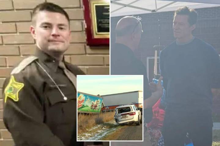 Hugh Jackman pays respect at memorial for fallen Indiana sheriff's corporal Blake Reynolds