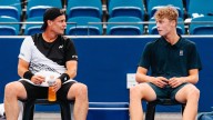 Lleyton Hewitt plays doubles with son Cruz: Tennis star comes out of retirement for NSW Open