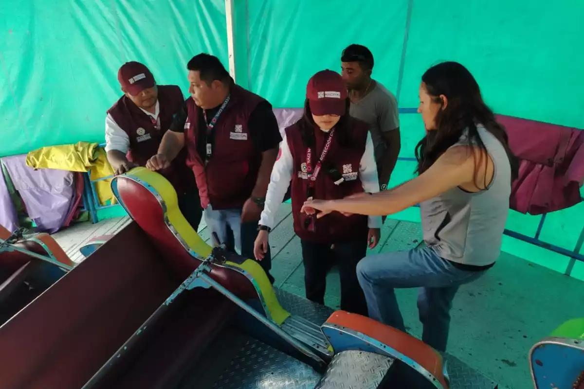 Protección Civil de Yucatán inspecciona juego mecánico en la Feria de Xmatkuil tras reportes por posible falla
