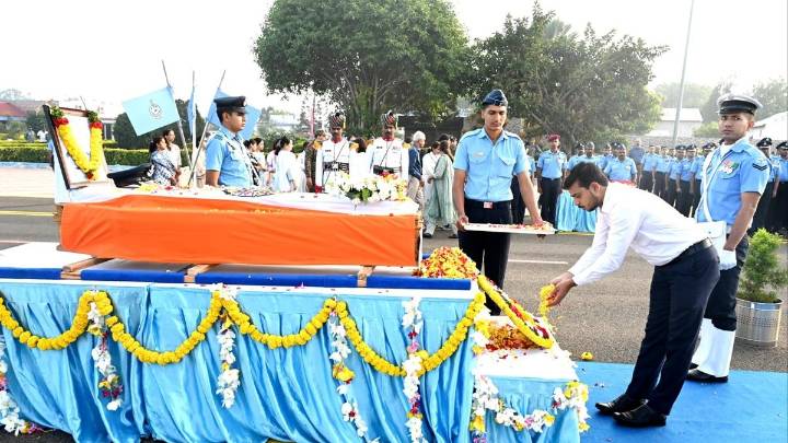 Tejas crash at Dubai Air Show: Tributes paid to Wing Commander Namansh Syal at Air Force Station Sulur