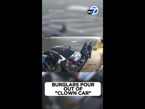 9 burglars pour out of "clown car"