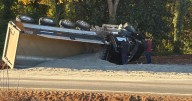Overturned truck spills sand all over Leesville Road near RDU :: WRAL.com