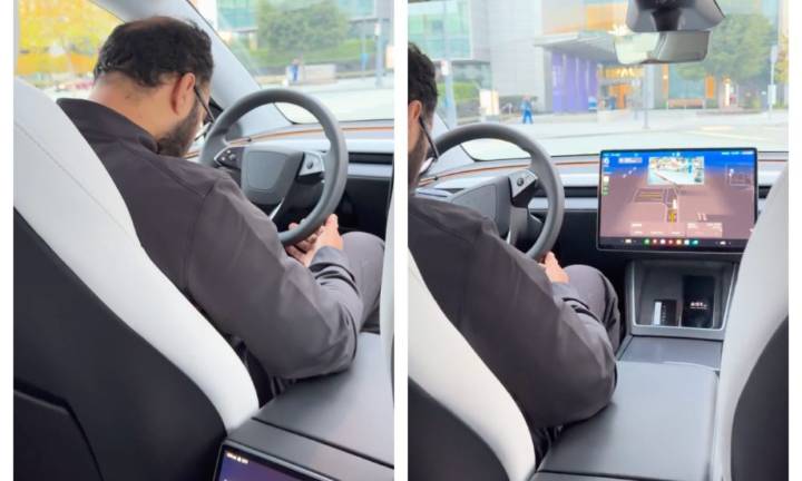 Tesla Robotaxi Safety Monitor seems to doze off during Bay Area ride