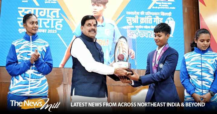 MP CM Mohan Yadav felicitates Cricketer Kranti Goud on return to state after World Cup triumph