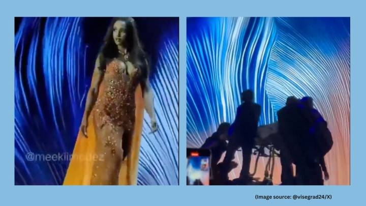 Miss Jamaica Gabrielle Henry falls off Miss Universe stage during ramp walk; video shows contestant being carried on stretcher