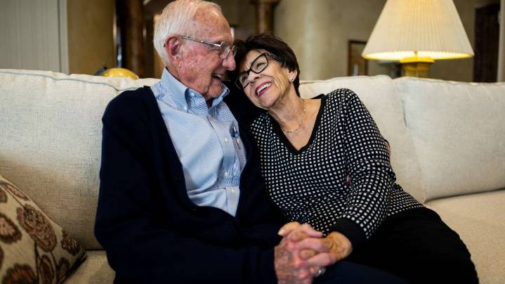 High school sweethearts loving and laughing 70 years later