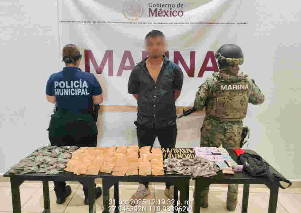 Marina en coordinación interinstitucional realizó detención y aseguramiento de narcótico en Guaymas