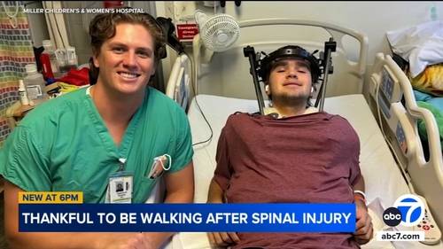 15-year-old Long Beach athlete walks out of hospital to cheers after temporary paralysis from spinal injury