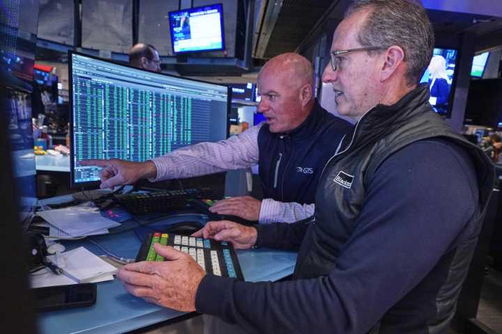 A fragile US stock market flips between gains and losses following its wildest day since April