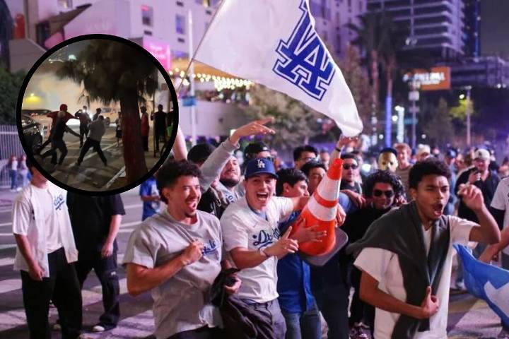 Salvajes celebraciones en las calles de Los Ángeles tras victoria de los Dodgers: coches vandalizados, gas lacrimógeno y caos total