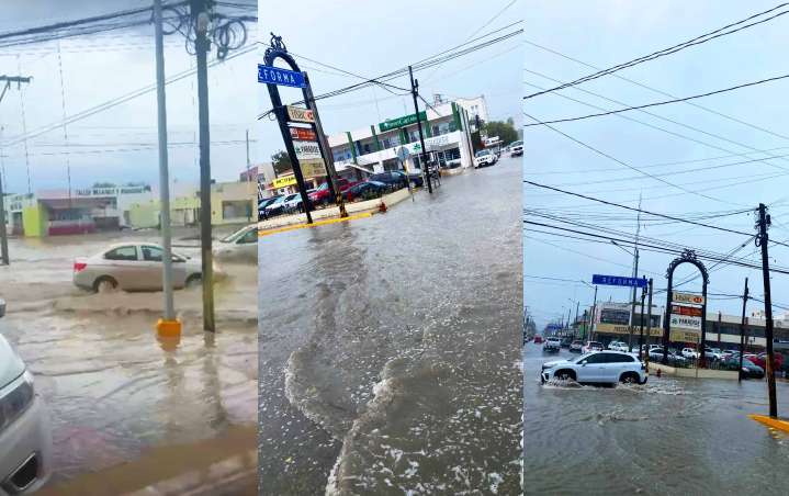 Aguacero sorpresa colapsa vialidades y causa cierre de vados en Acuña