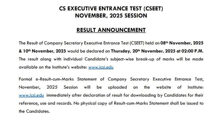 ICSI To Announce CSEET November 2025 Results Tomorrow At 2 PM; Here's How To Check