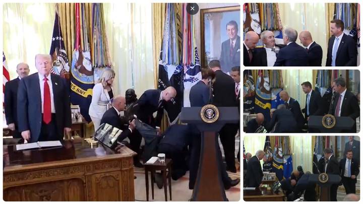 Una persona se desmaya en el Despacho Oval de la Casa Blanca mientras Trump hace un anuncio. Este es el angustiante video