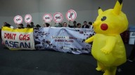 Protestors don Pikachu costumes asking Japan to end fossil fuel financing