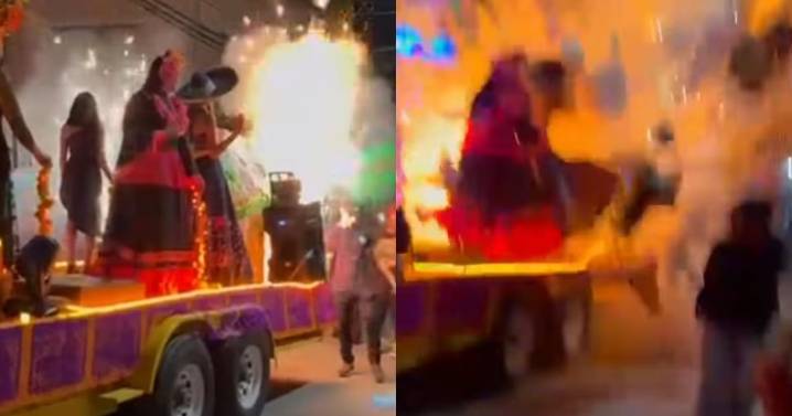 Filtran video de terrible explosión de carro alegórico en Morelos; imágenes sensibles