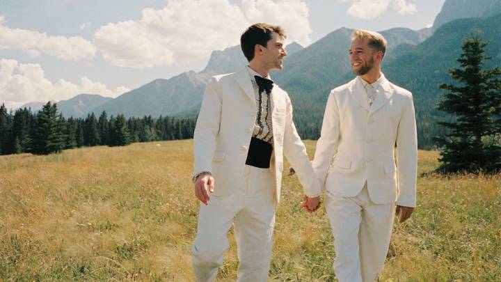 The Grooms Wore Tanner Fletcher to Their Vintage Chalet