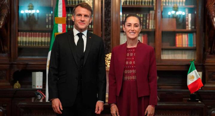 Claudia Sheinbaum recibe a Emmanuel Macron en Palacio Nacional para fortalecer cooperación México