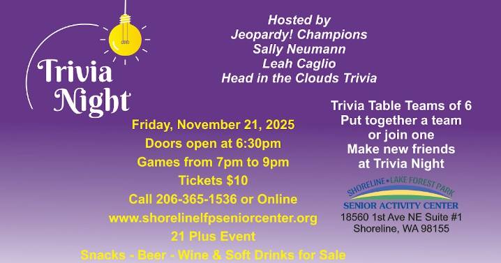 Trivia Night at the Senior Activity Center November 21, 2025