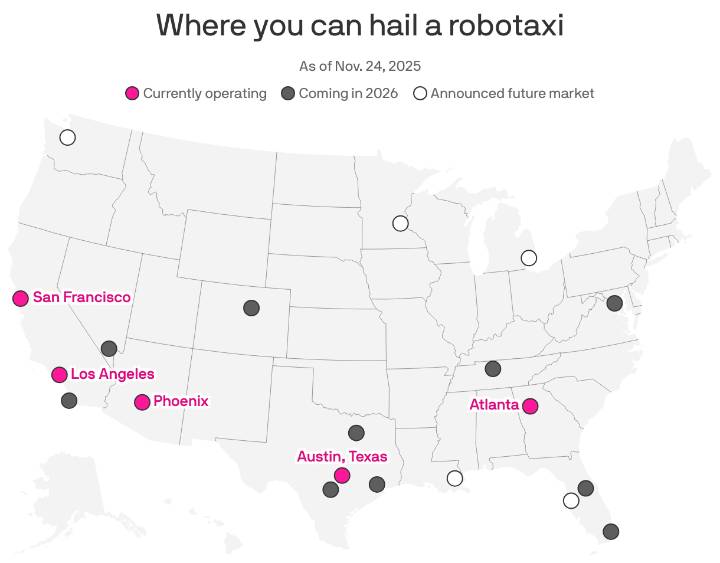 Robotaxis are spreading across the U.S.