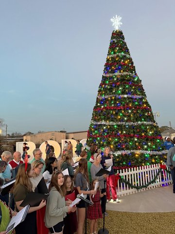 Christmas tree lighting draws hundreds to Downtown Statesboro Art Park to launch holiday season; watch video from tree lighting