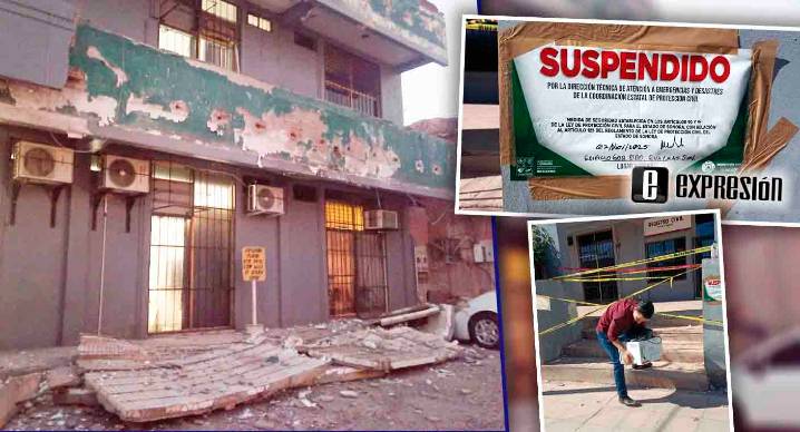 Cierran oficinas del Registro Civil en Guaymas tras derrumbe de fachada por sismo