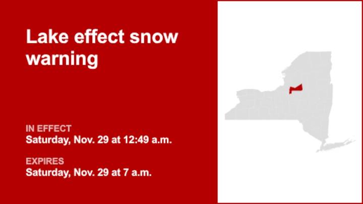 NY weather: Lake effect snow warning in place for Oneida County until Saturday morning