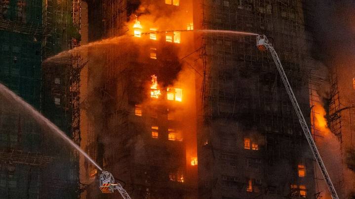 3 arrested in Hong Kong, as a high-rise fire leaves at least 44 dead and 279 reported missing