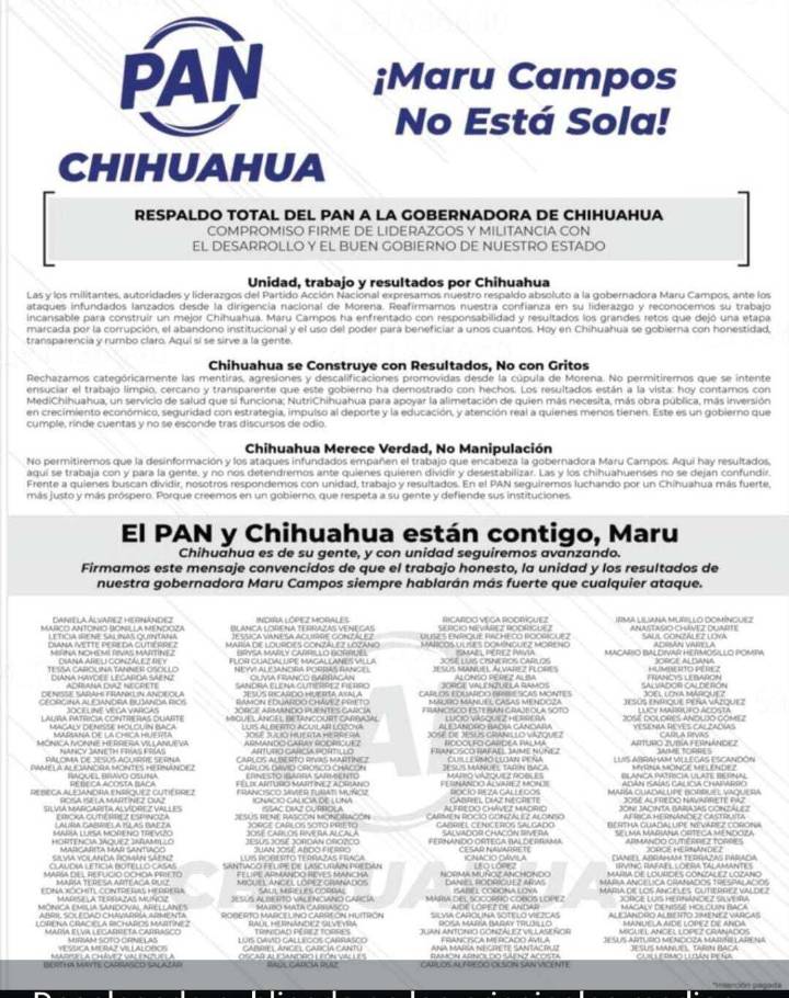 PAN respalda a Maru Campos; "No está sola"