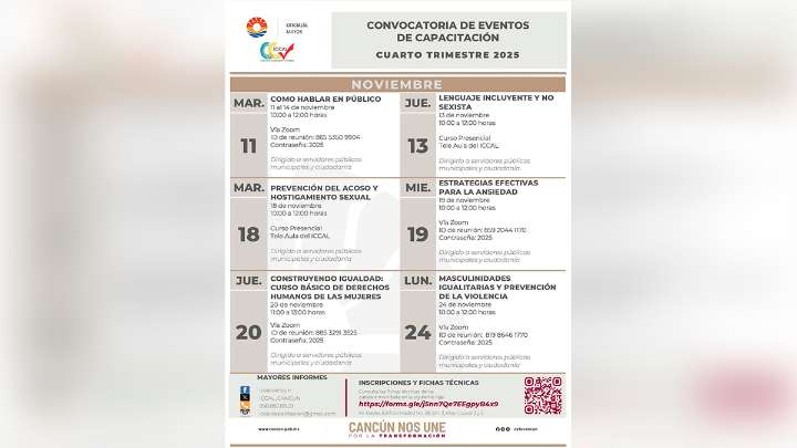 Previene gobierno de BJ violencia de género con cursos de capacitación este noviembre