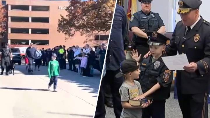 Boy battling cancer sworn in as Abington police chief for the day