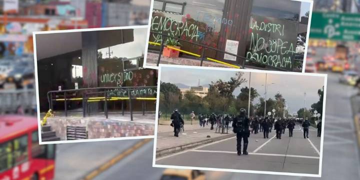 En video: protestas estudiantiles en Bogotá generaron bloqueos de movilidad y daños a la fachada de la Secretaría de Educación